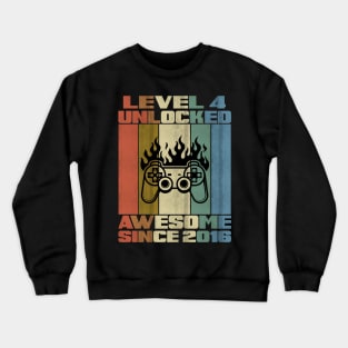 Level 4 Unlocked Birthday 4 Years Old Awesome Since 2016 Crewneck Sweatshirt